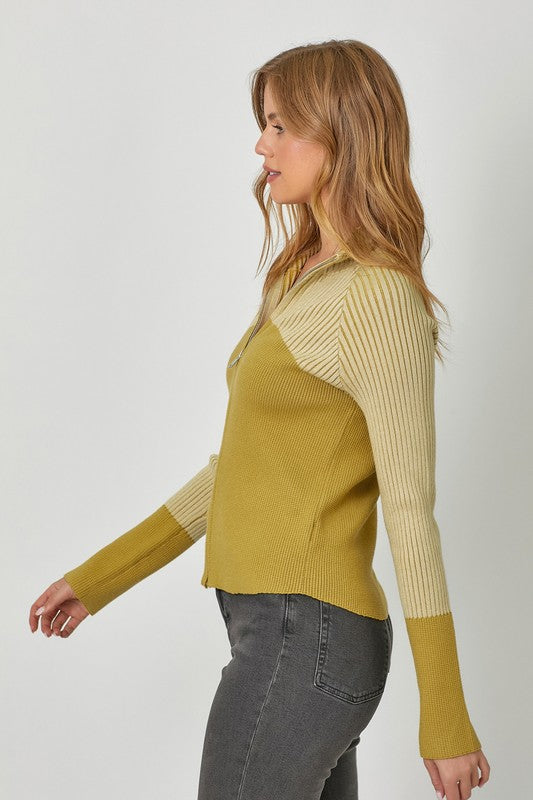 Avocado Fitted Zip-up Sweater