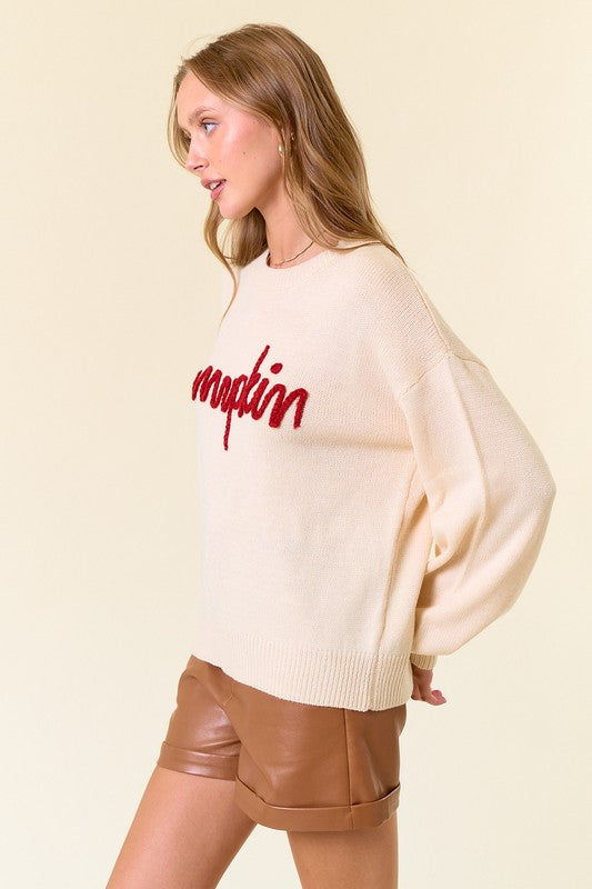 Pumpkin Embroidered Oversized Sweater