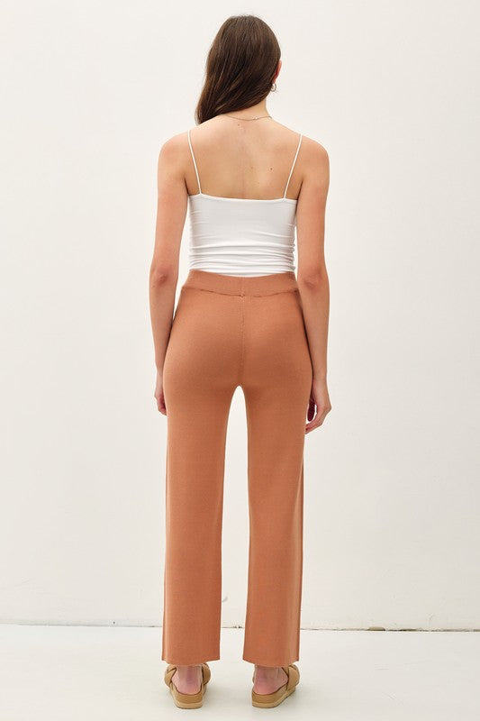 Hazelnut Stretchy Ribbed Knit Pants-Market Grey Boutique
