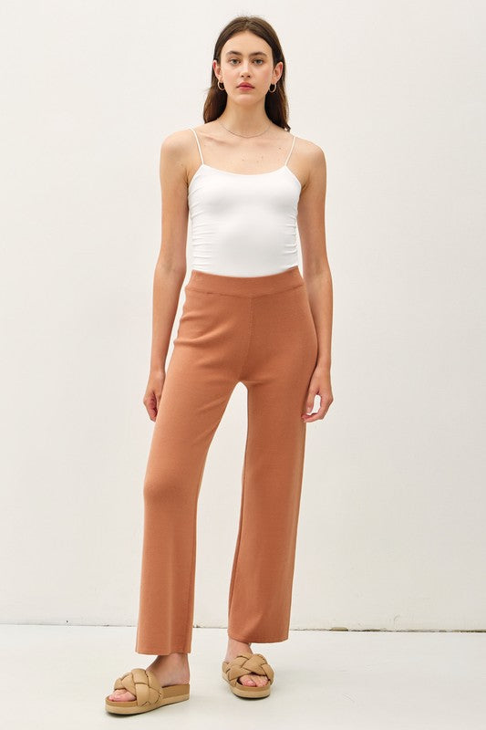 Hazelnut Stretchy Ribbed Knit Pants-Market Grey Boutique