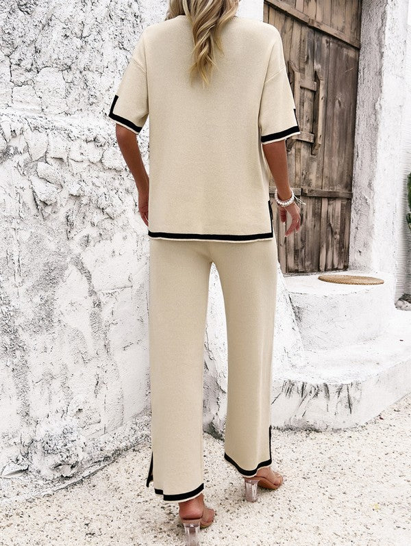 Short Sleeve 2 Piece Sweater Set