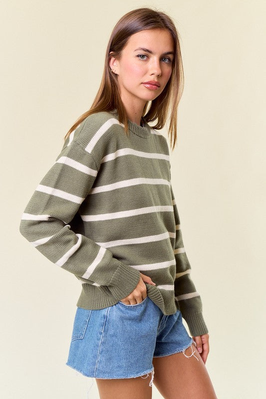 Scallop Neck Striped Sweater