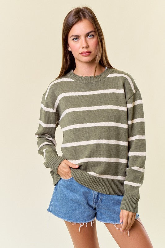 Scallop Neck Striped Sweater