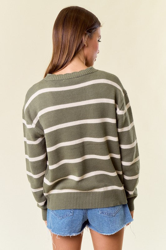 Scallop Neck Striped Sweater