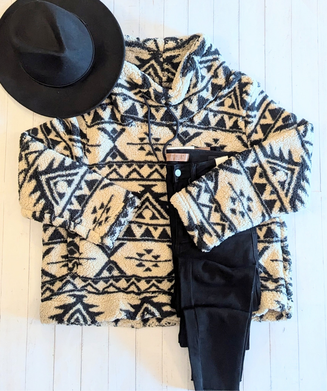 Beige Fleece Tribal Pullover