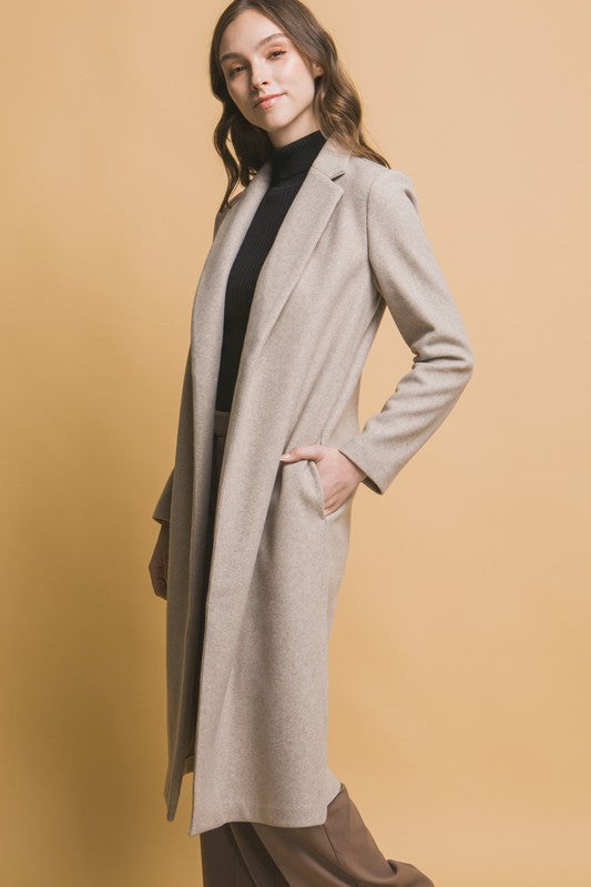 JQ Beige Long Line Dress Coat