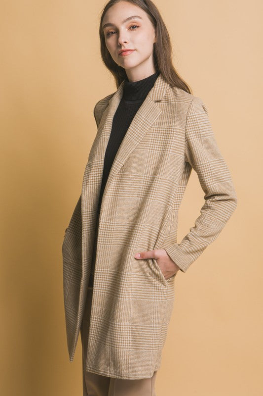 Plaid Wool Notch Collar Coat