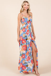 Flower Print Open Back  Maxi Dress