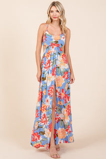Flower Print Open Back  Maxi Dress