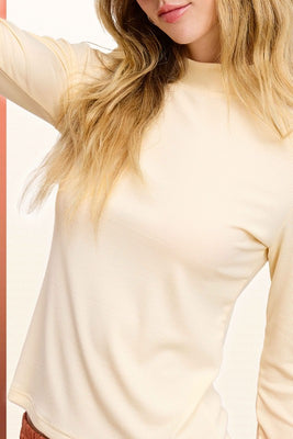 Ivory Ribbed Mock Neck Basic Top - petite fit