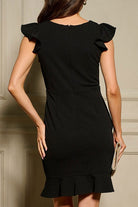 RUFFLE FRONT CUT OUT MINI DRESS-Market Grey Boutique