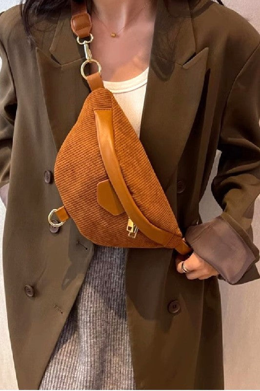 CAMEL CORDUROY CROSSBODY