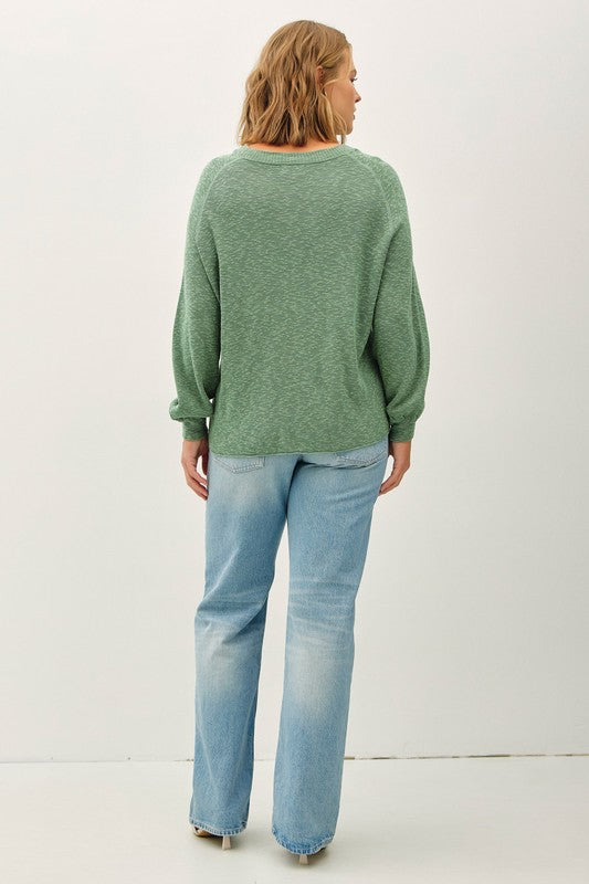 "SAGE ME"  PULLOVER SLUB YARN SWEATER