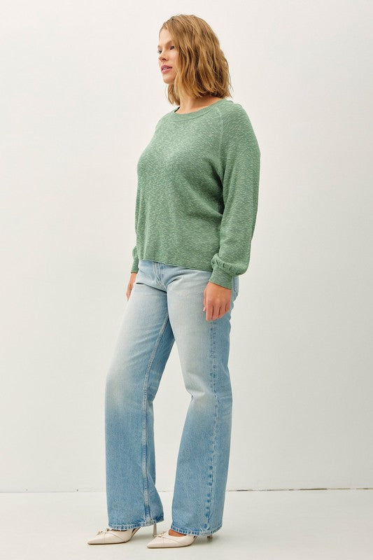 "SAGE ME"  PULLOVER SLUB YARN SWEATER