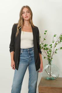 Black Ruched 3/4 Blazer (Restock)