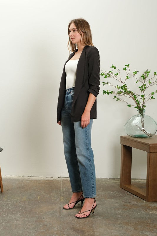 Black Ruched 3/4 Blazer (Restock)