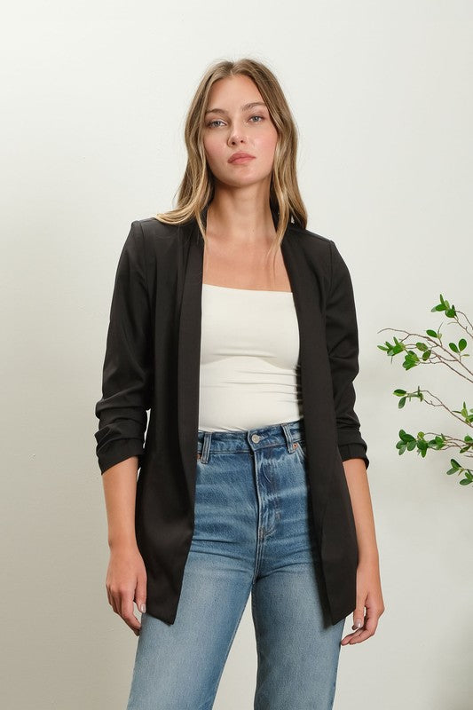 Black Ruched 3/4 Blazer (Restock)