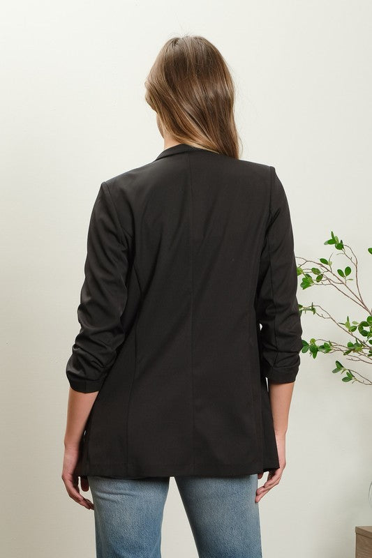 Black Ruched 3/4 Blazer (Restock)