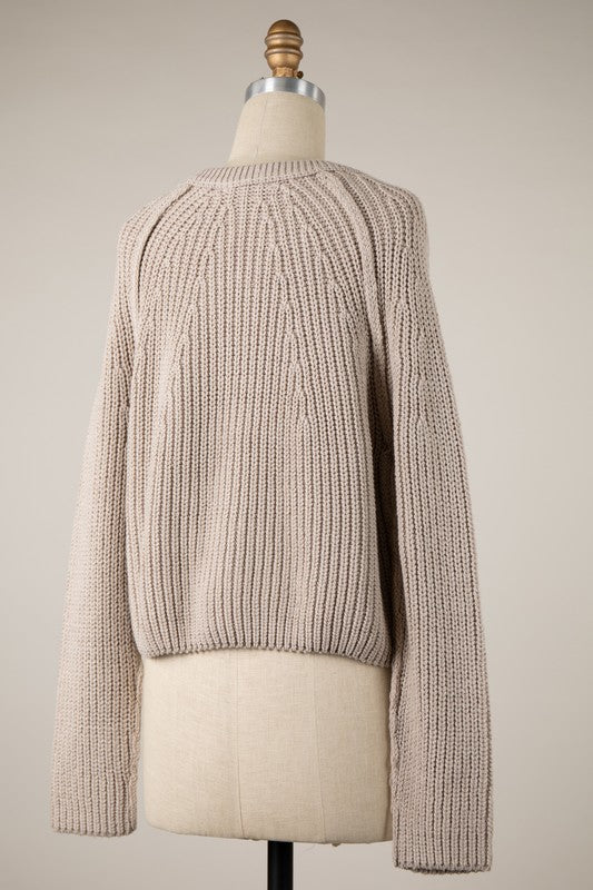 Ribbed Cable Knit 3 Button Cropped Cardigan