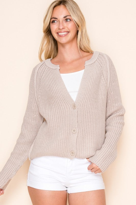 Ribbed Cable Knit 3 Button Cropped Cardigan