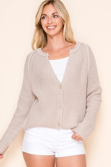 Ribbed Cable Knit 3 Button Cropped Cardigan
