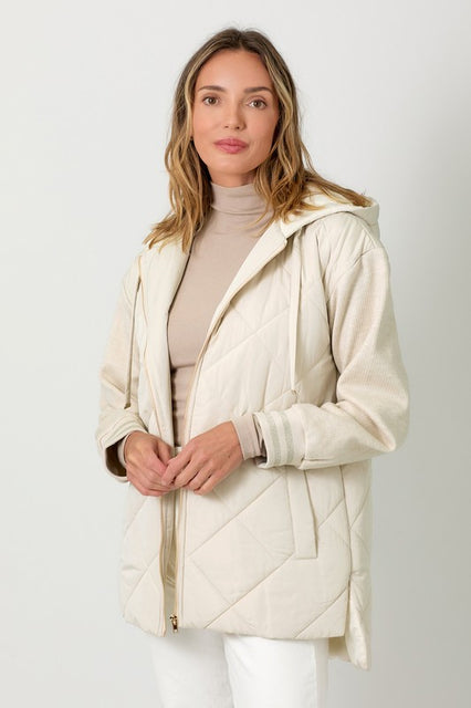 Ivory Contrast Sleeve Puffer Jacket