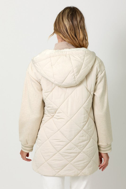 Ivory Contrast Sleeve Puffer Jacket