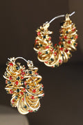 Multicolor Detailed Hoop Earring With Rhinestones