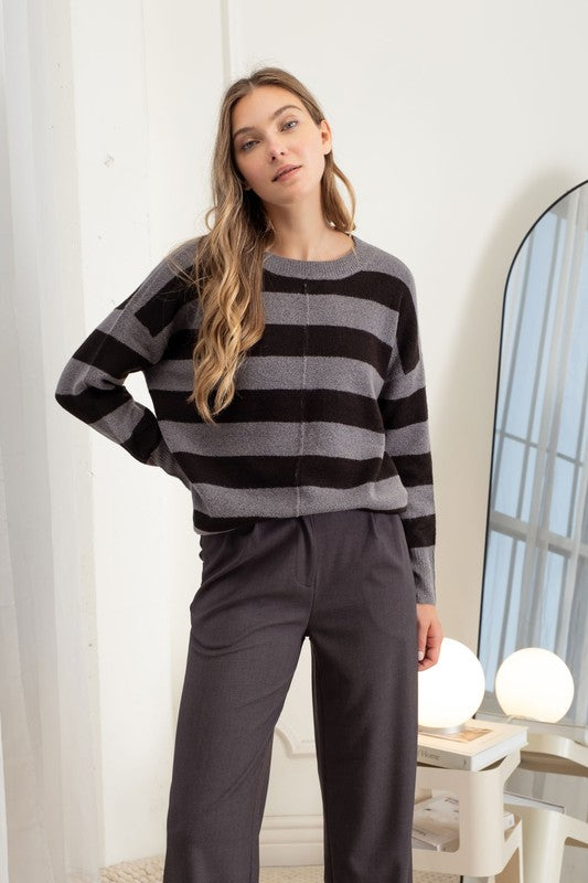 SOFT STRIPE CREW SWEATER