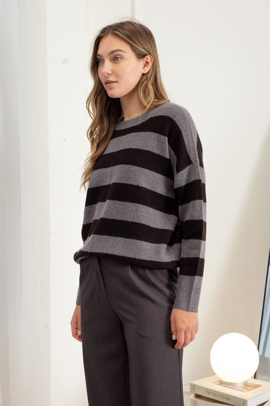 SOFT STRIPE CREW SWEATER