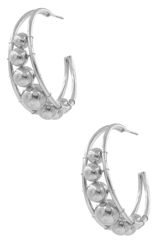 Metal Ball Beaded Hoop Earrings