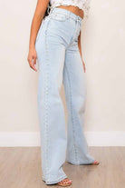 Pearl Stud High Rise Semi-Wide Leg Jeans-Market Grey Boutique