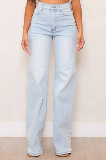 Pearl Stud High Rise Semi-Wide Leg Jeans