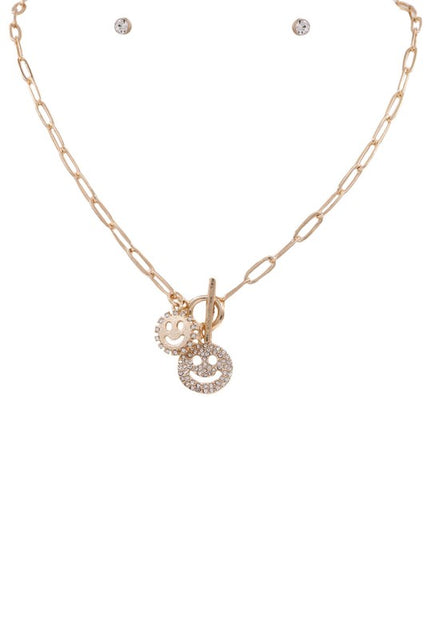 Smiley Charm Pendant Necklace Set