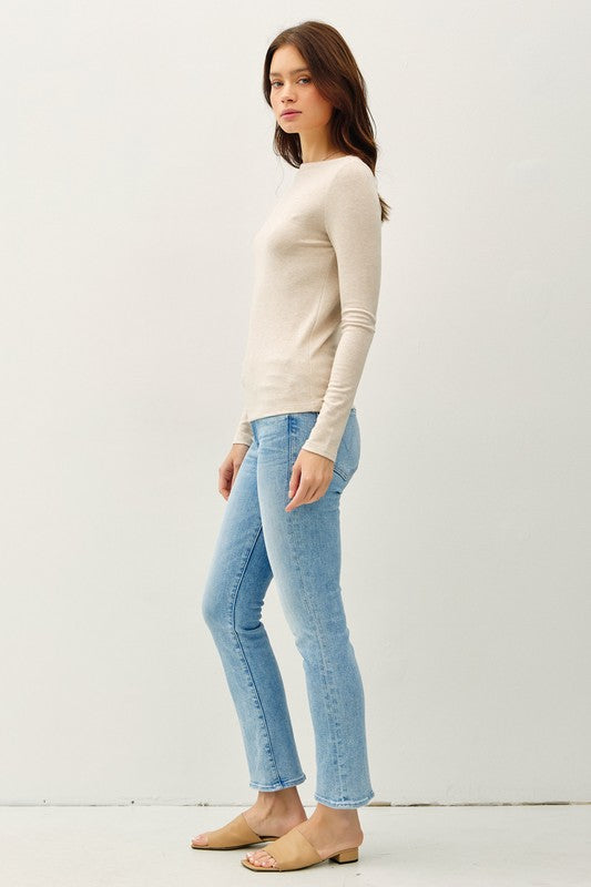 BASIC BOAT NECK LONG SLEEVE KNIT TOP