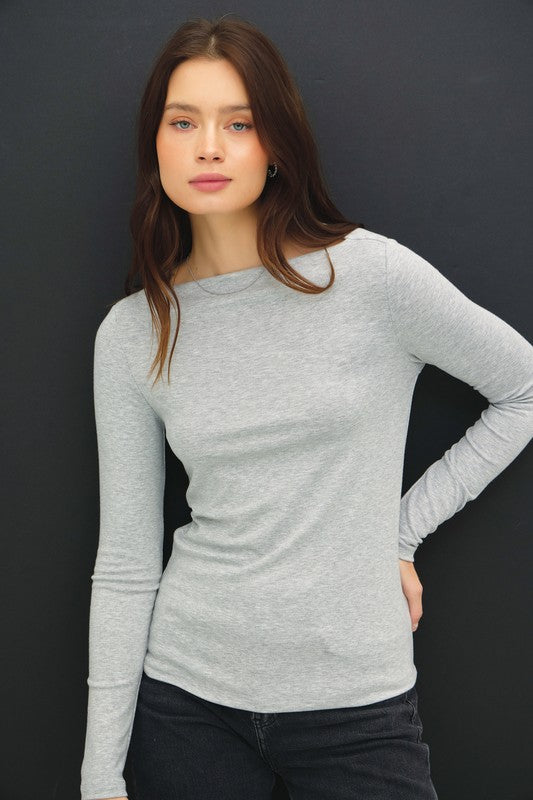 BASIC BOAT NECK LONG SLEEVE KNIT TOP