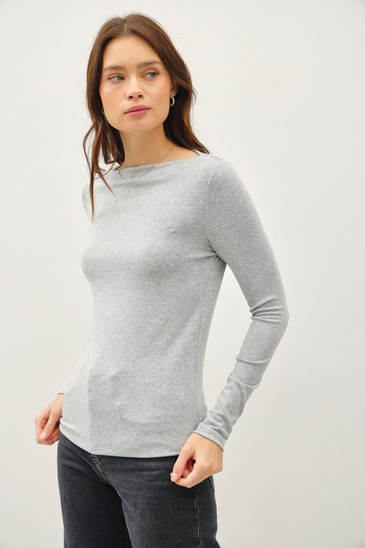 BASIC BOAT NECK LONG SLEEVE KNIT TOP