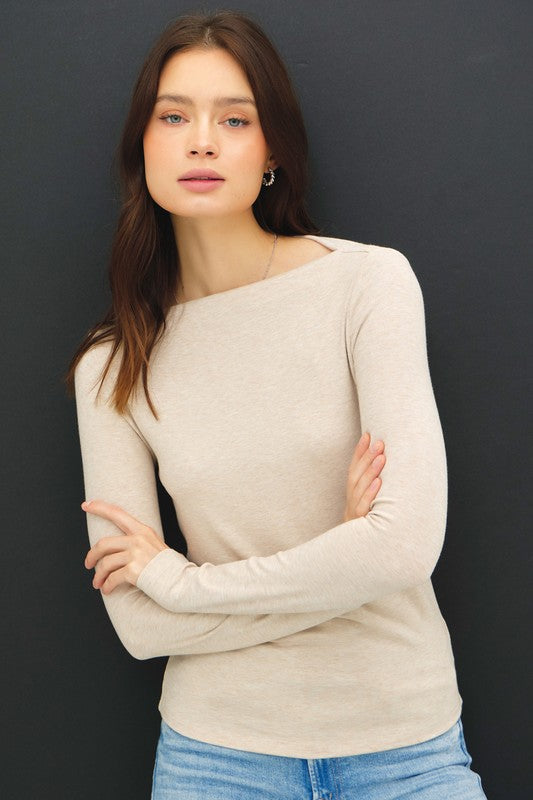 BASIC BOAT NECK LONG SLEEVE KNIT TOP