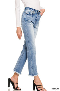 Zenana Raw Hem Cropped Denim