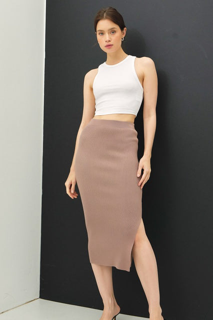 Mocha Bodycon Midi Pencil Skirt