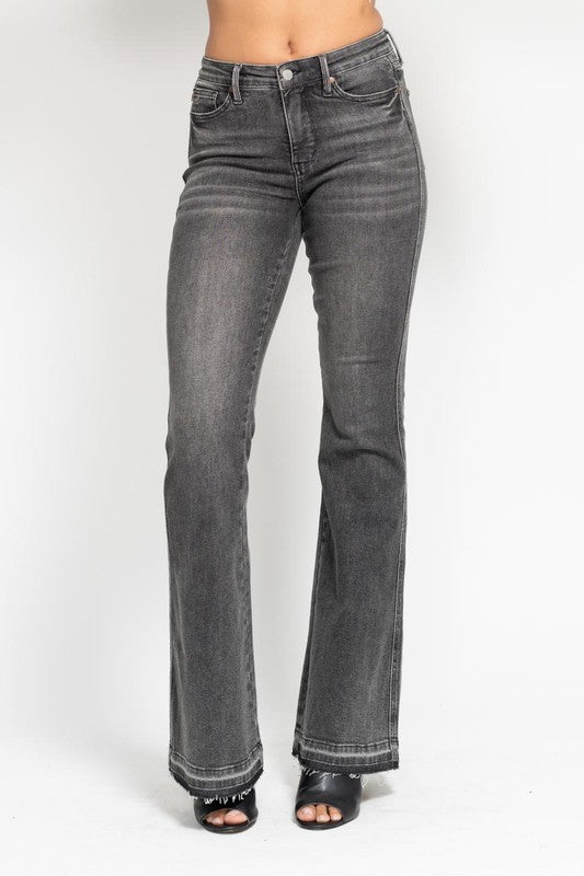 JB Mid Rise Tummy Control Washed Grey Release Hem Flare