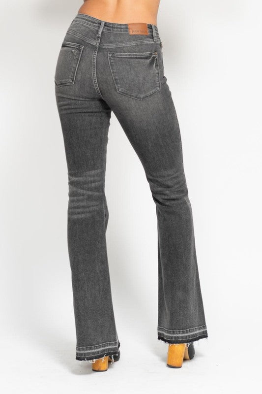 JB Mid Rise Tummy Control Washed Grey Release Hem Flare