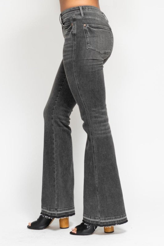 JB Mid Rise Tummy Control Washed Grey Release Hem Flare