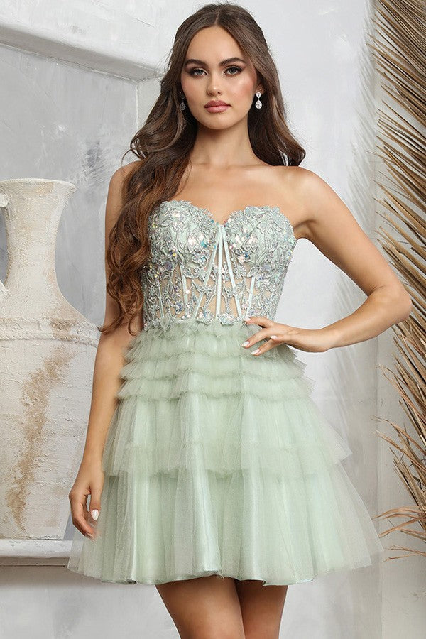 Sage Sweetheart Corset Cocktail Dress-Market Grey Boutique
