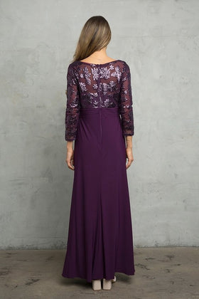 MOB Long Sleeve Sequin And Jersey Gown With Empire Waist