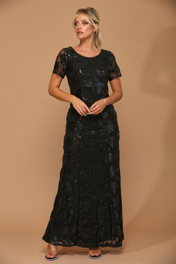 MOB - Long Black Sequin Overlay Gown-Market Grey Boutique