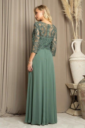 MOB Chiffon Gown With Lace Embroidered Bodice
