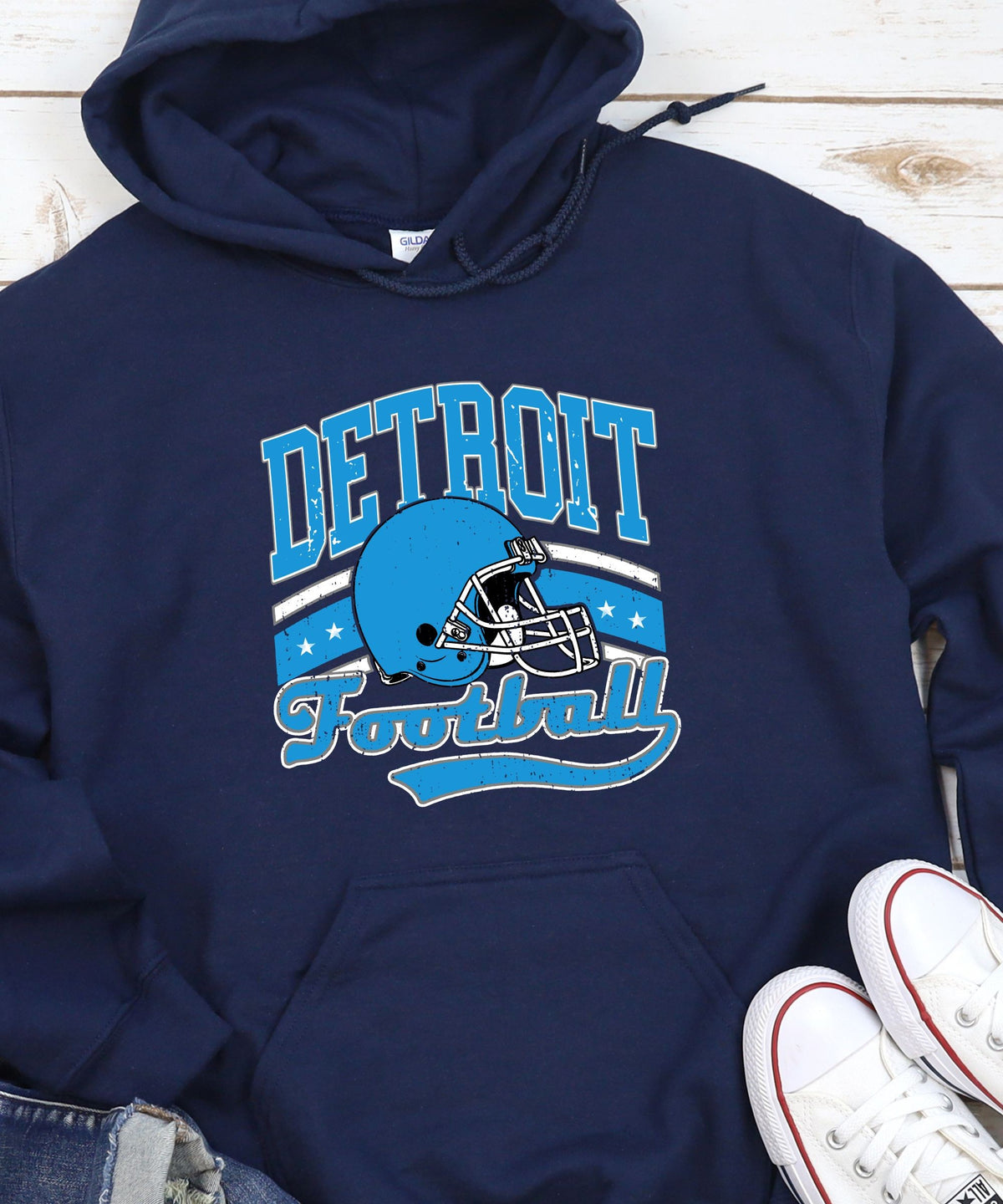 Navy Retro Detroit Football Hoodie