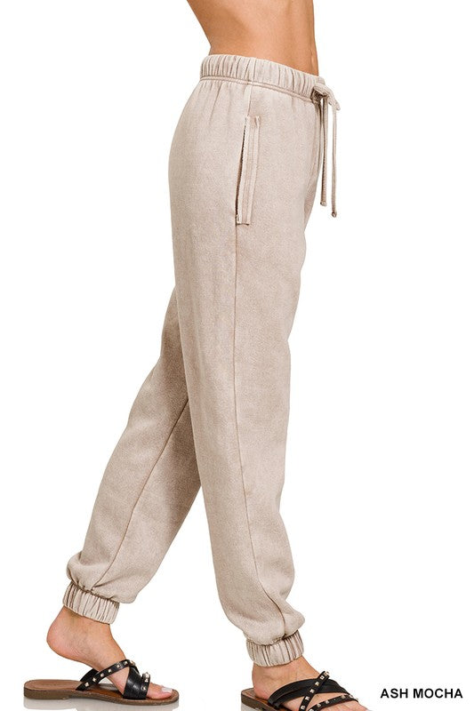 Ash Mocha Acid Wash Fleece Sweatpants