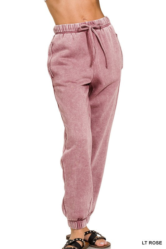 Light Rose Acid Wash Fleece Sweatpants